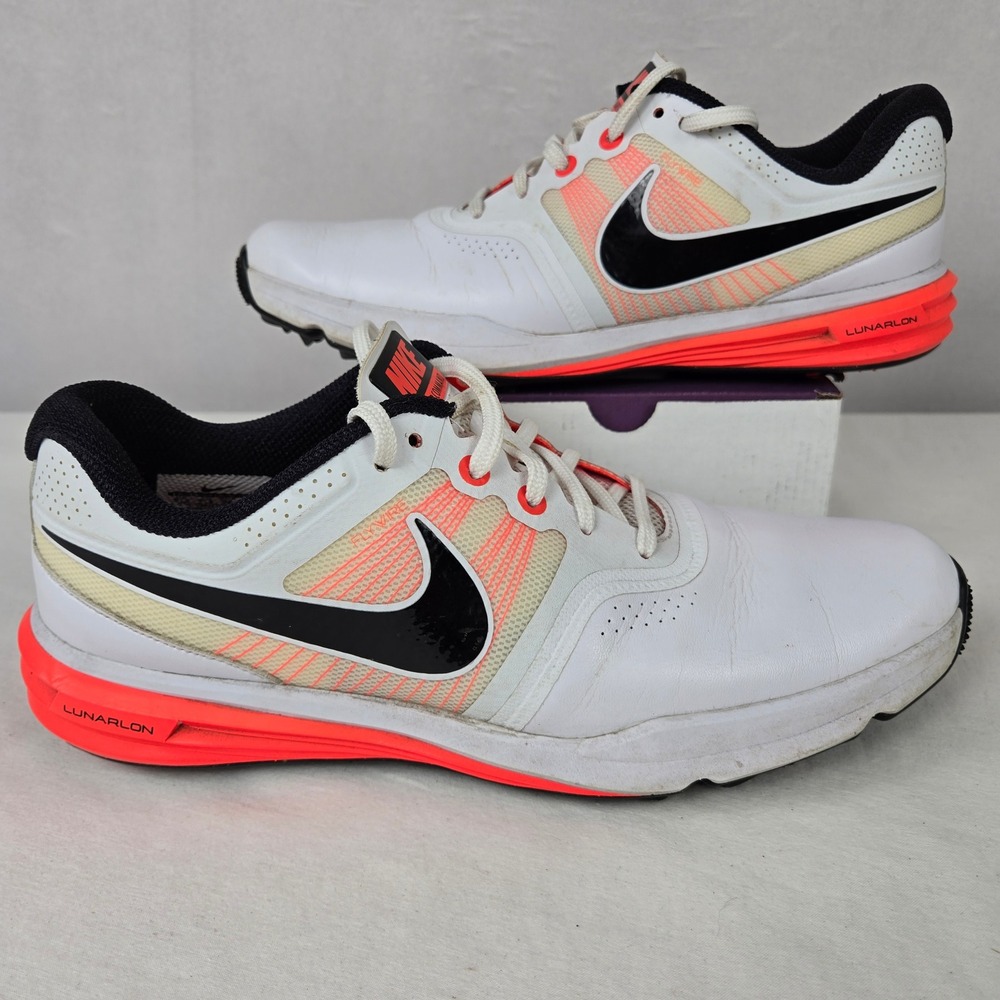 Nike Lunar Command Golf Shoes Soft Spike White Neon Orange 704427-100 Mens 8.5